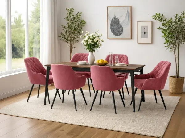 Orchid 6 Seater Dining Table with Chair in Peach